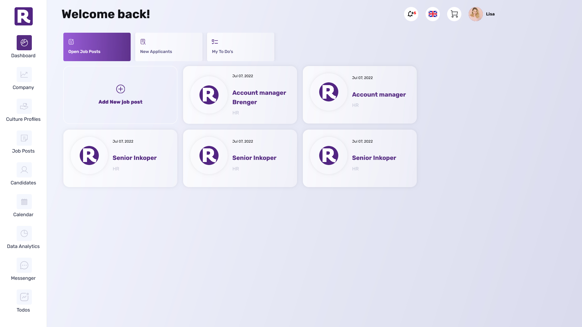 Recruiter dashboard homepage screenshot